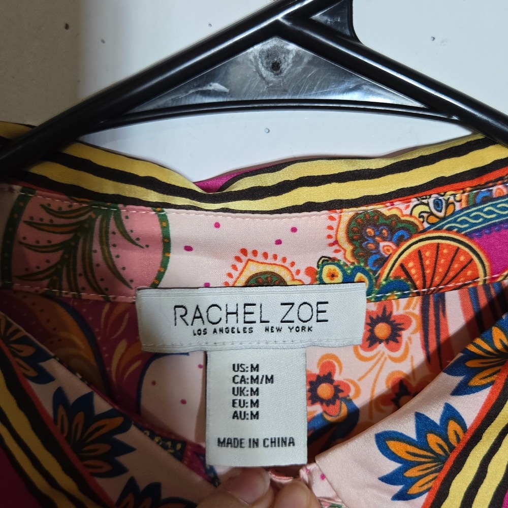 Rachel Zoe Tropical Bird Long Sleeve Button Shirt M Maximalist Statement Indie - Picture 3 of 8